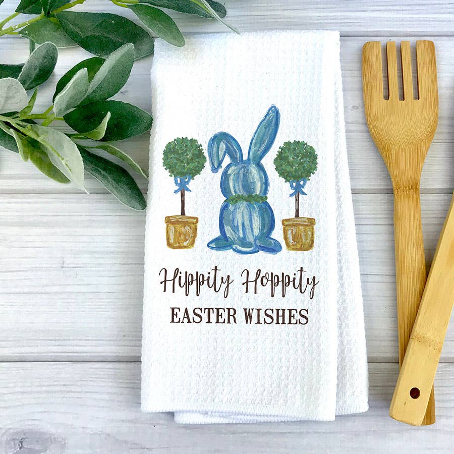 Topiary Easter Bunny Spring Kitchen Towel, Easter Decor