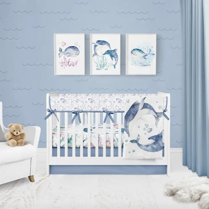 4 Piece Crib Bedding Set, Dolphin