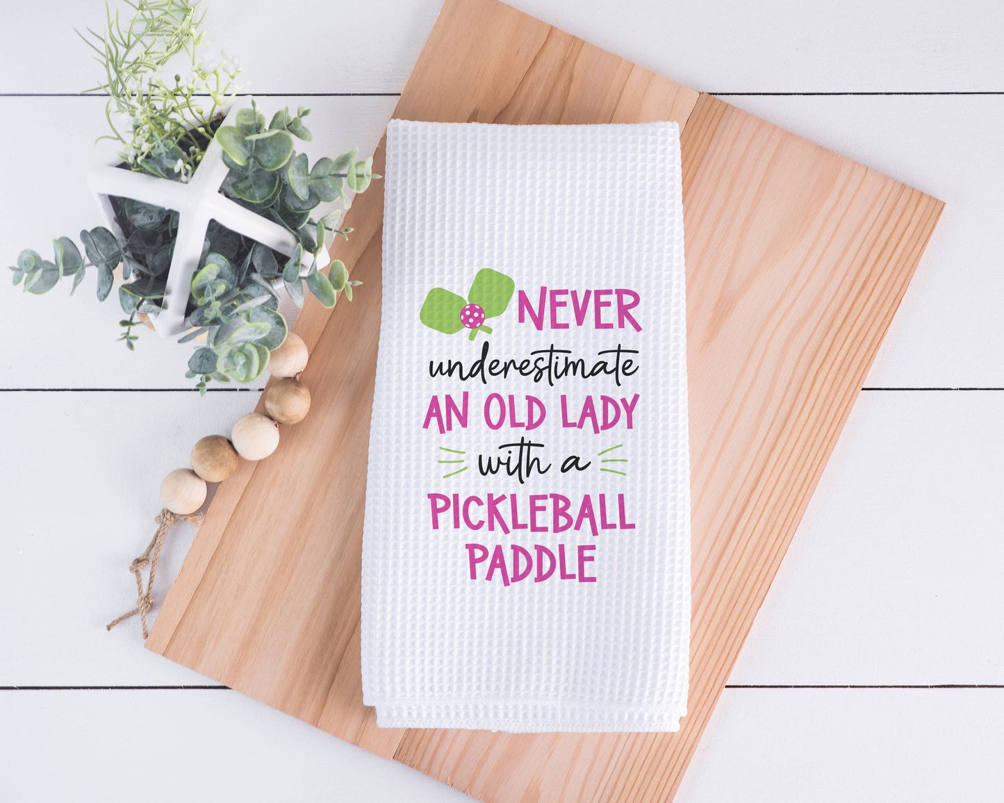 Old Lady Pickleball Pink Towel, Funny Sport Kitchen Decor