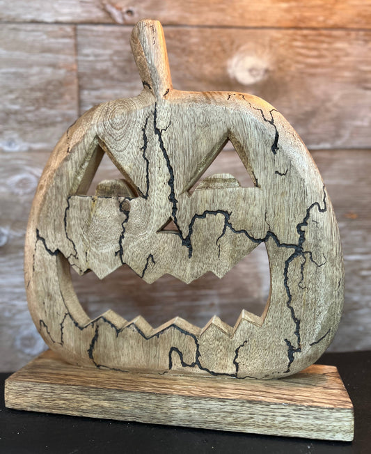 Wooden Crackle Jack-o-Lantern 10x12in