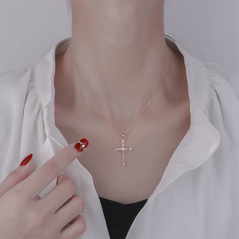 Dainty Cross Charm Pendant Necklace in 925 Sterling Silver