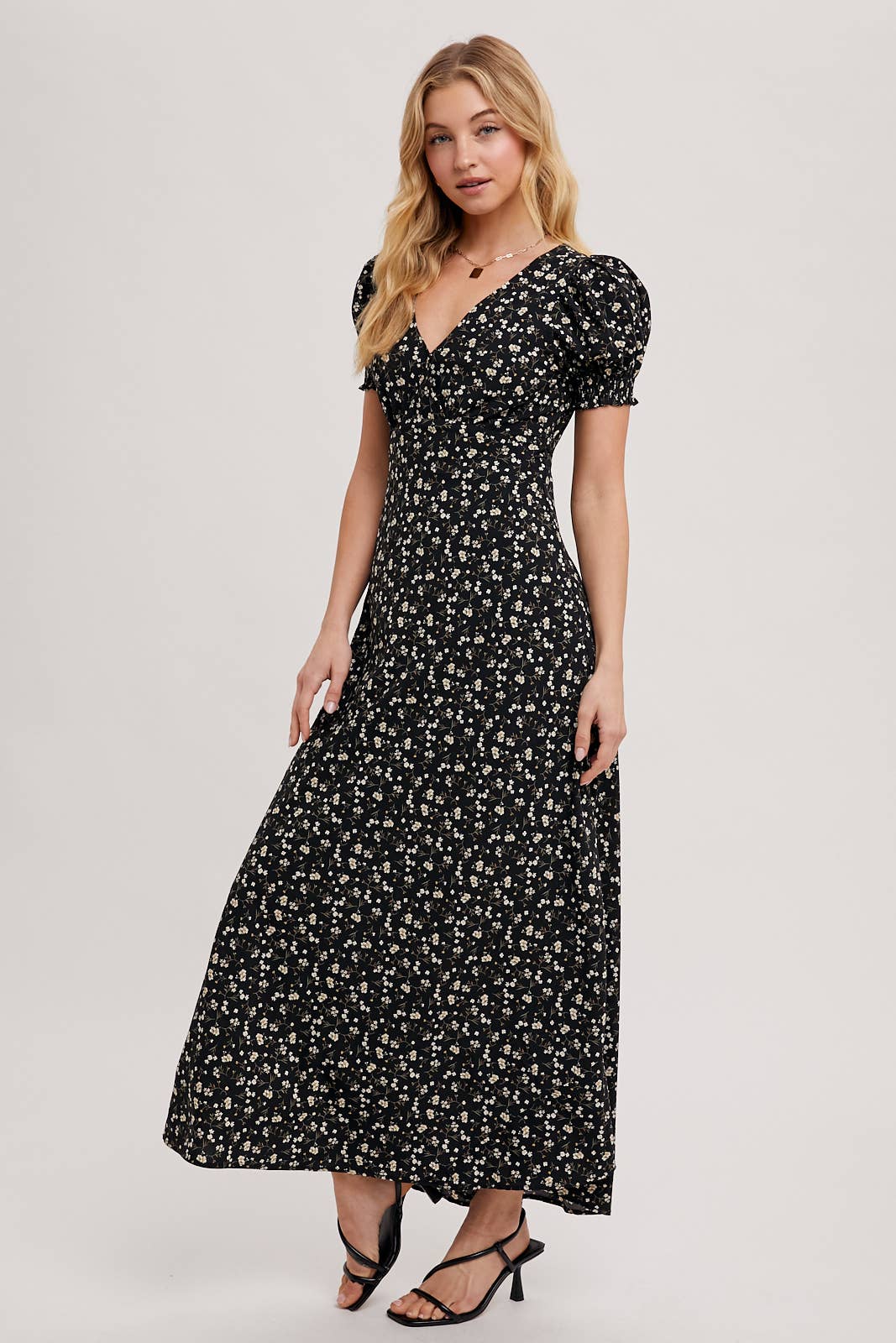 BOHO FLORAL PRINT V-NECK MAXI DRESS