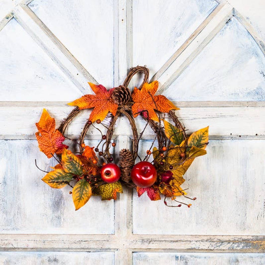 Pumpkin Shape Twig Wreath With Fruits, Cones, Berries