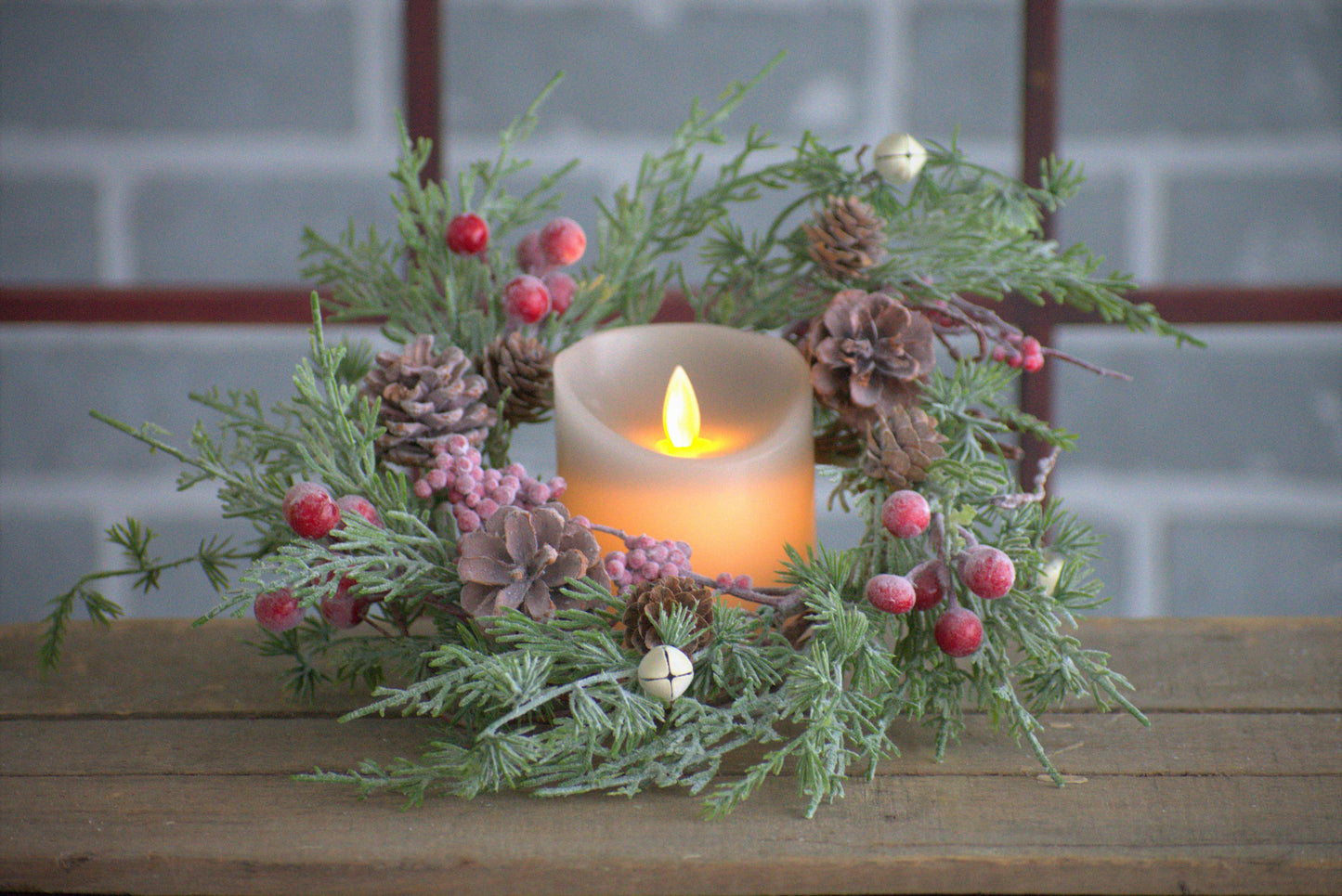 Holly Pinecone 4.5in Candle Ring