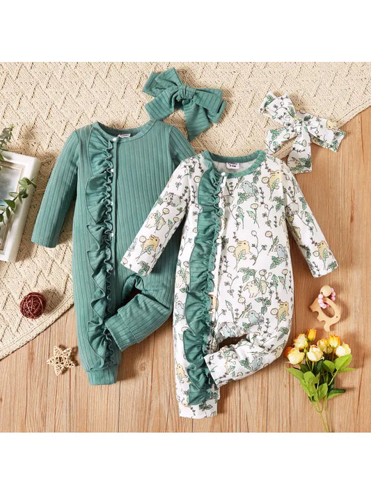 Green/White Rabbit 1 pc w headband 0-3 Onsie