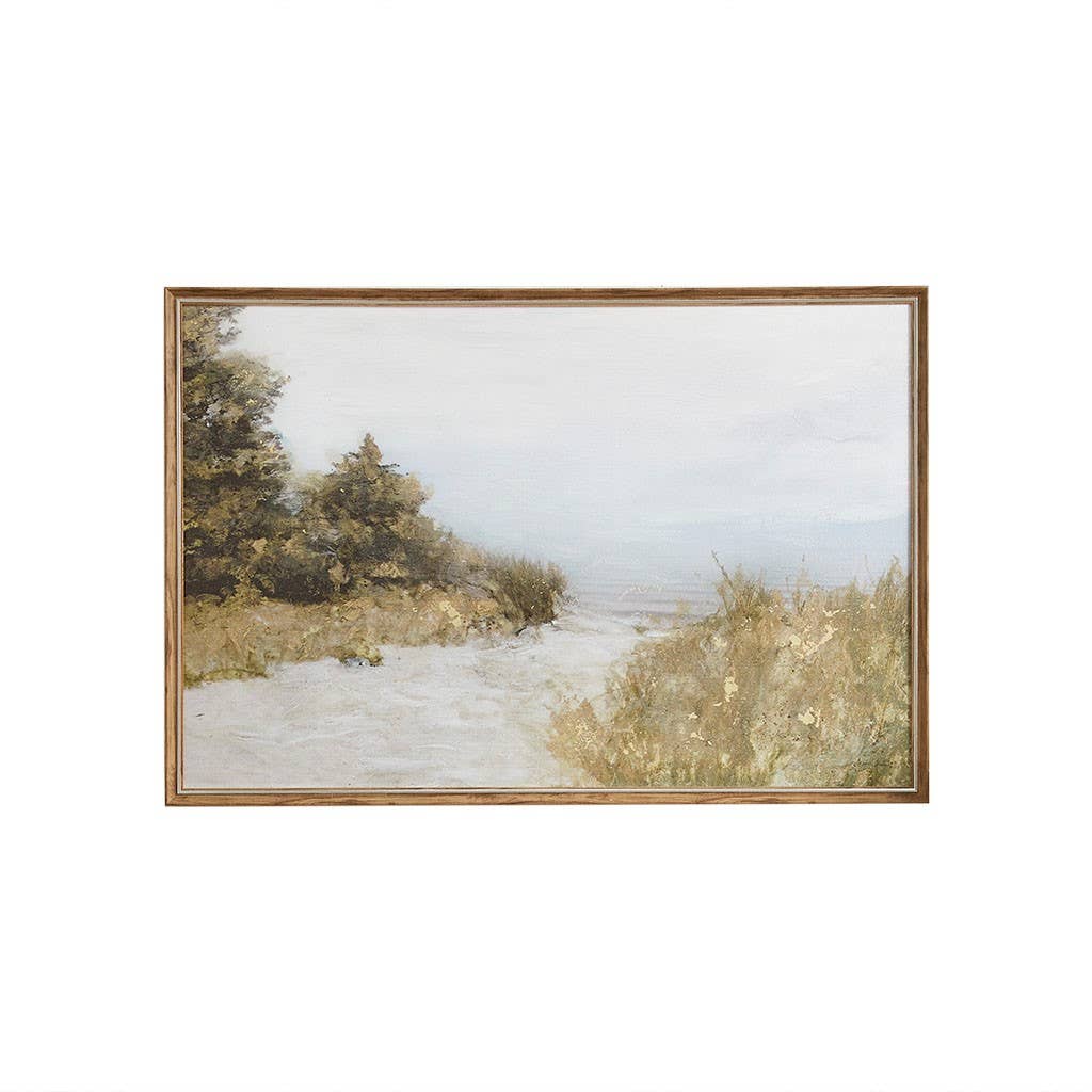 Lake Walk Wood-Tone Frame Wall Art Painting Decor