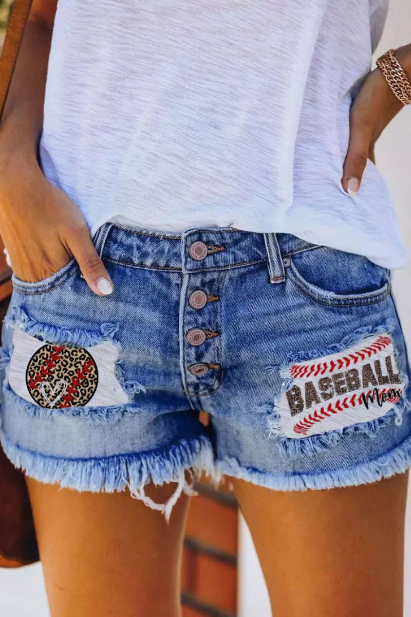 PATRIOTIC PRINTED APPLIQUE DENIM SHORTS