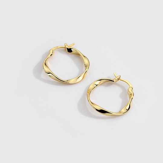 Gold Twisted Thin Rope Hoop Earrings in 925 Sterling Silver