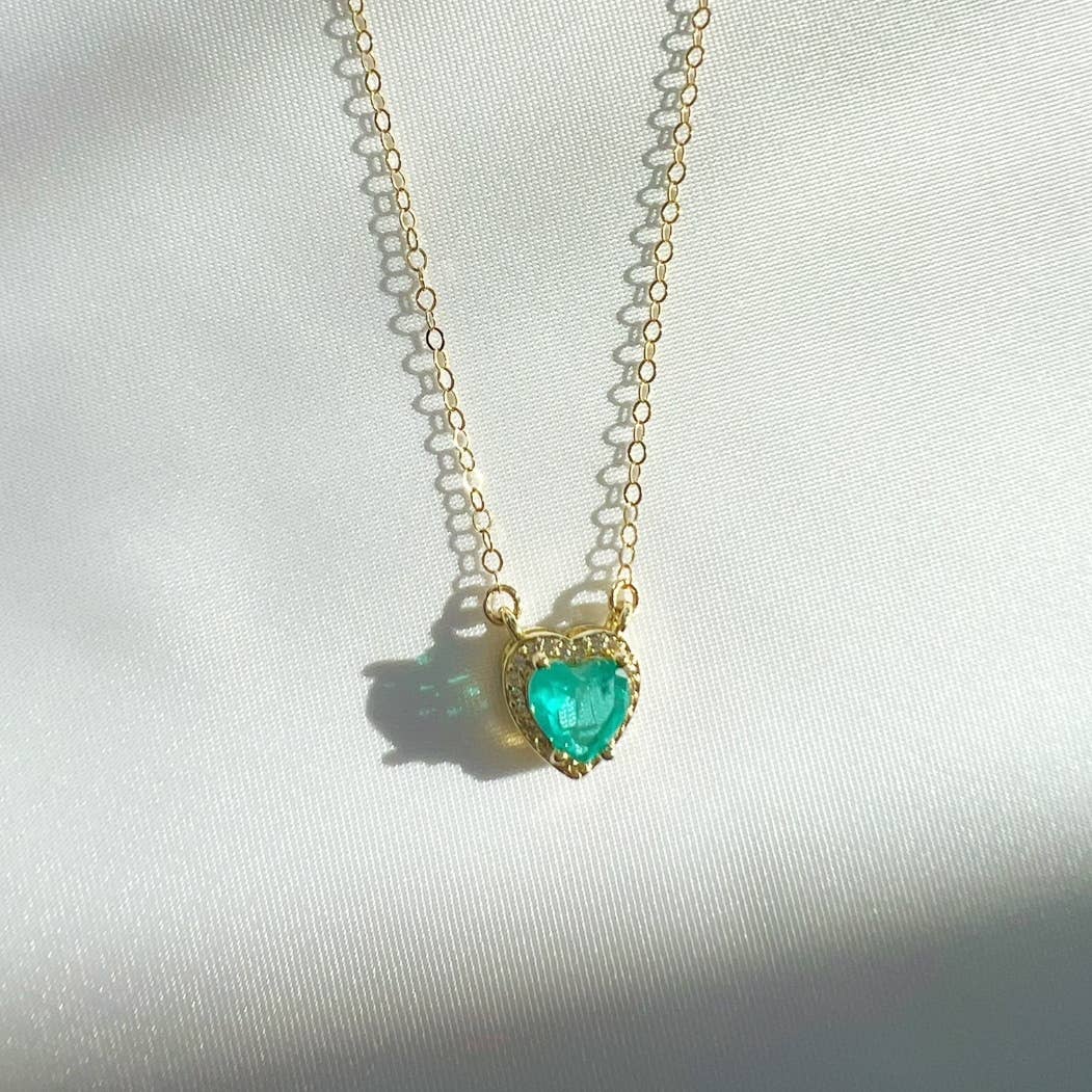 Green With Envy Emerald Heart Necklace Gold Filled