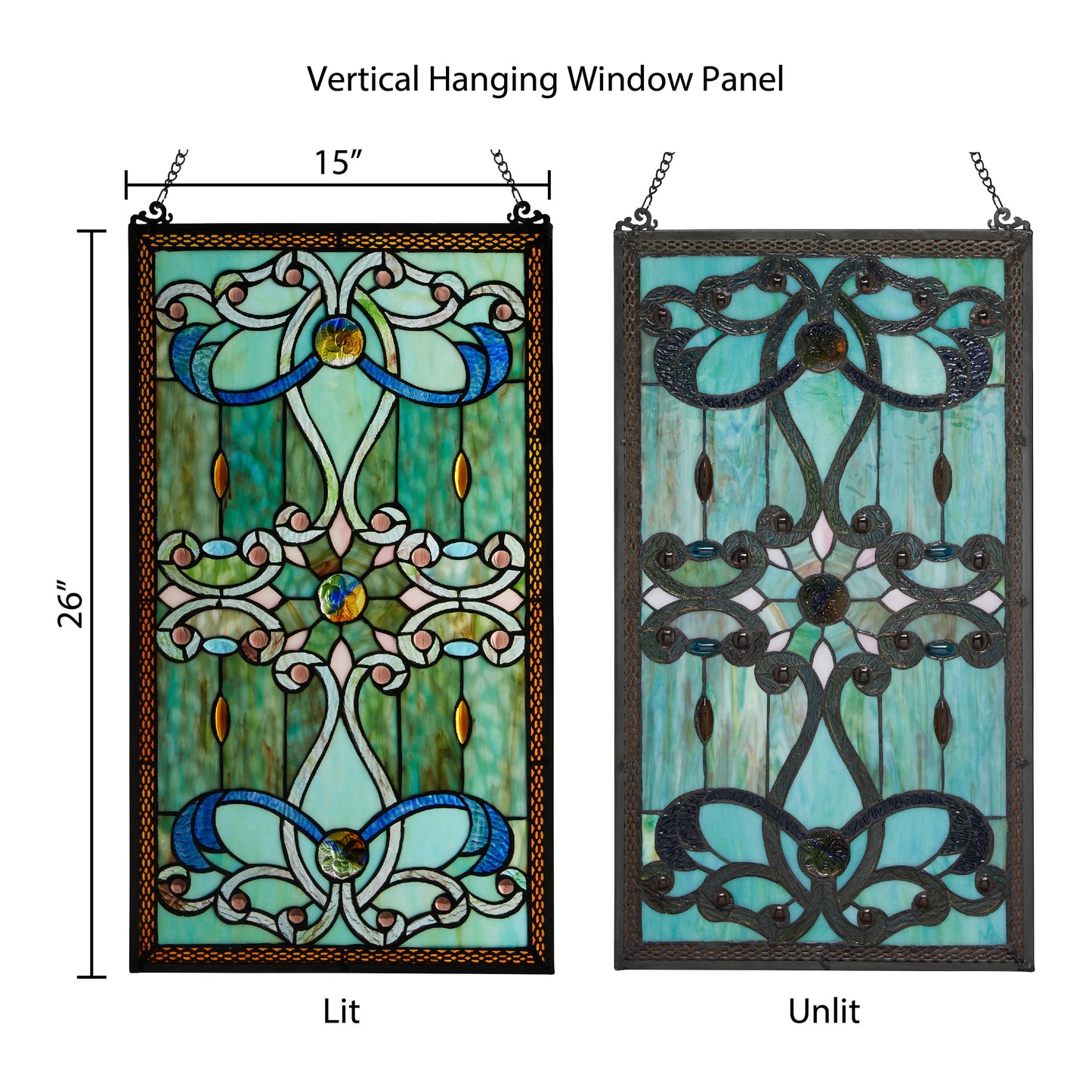 26"H Wyatt Green Stained Glass Window Panel