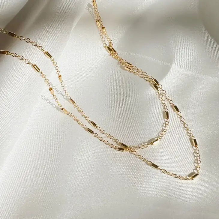 Sequin Layering Chain Necklace Gold Filled