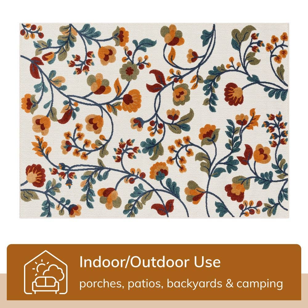 Neveh Beige Modern Floral Indoor Outdoor Rug