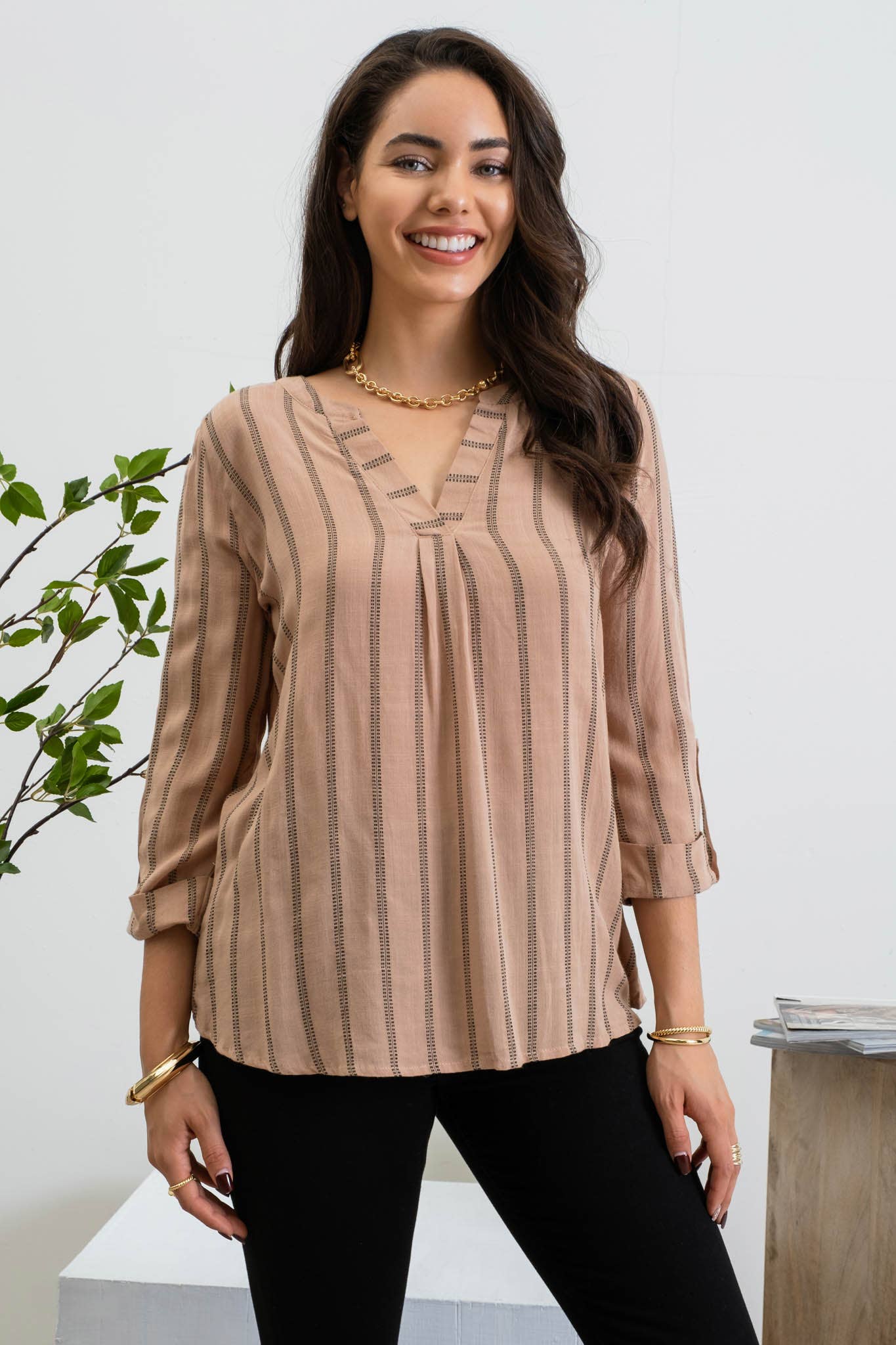 STRIPED BACK BUTTON TOP