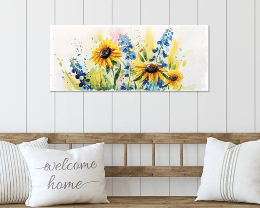 36-Inch Spring Watercolor Wildflowers Wooden Wall Sign | Decor Sign for Entryway | Mantel Decor for Living Room, Bedroom