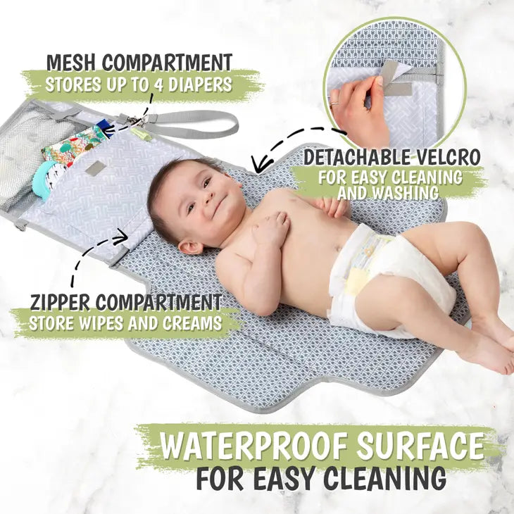 Ezee Portable Diaper Changing Pad, Foldable Changing Mat,  Gray Mod