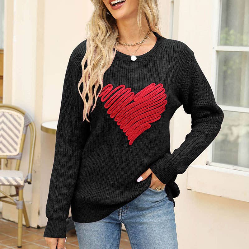 Cute Love Heart Graphic Valentine Knit Pullover Sweater