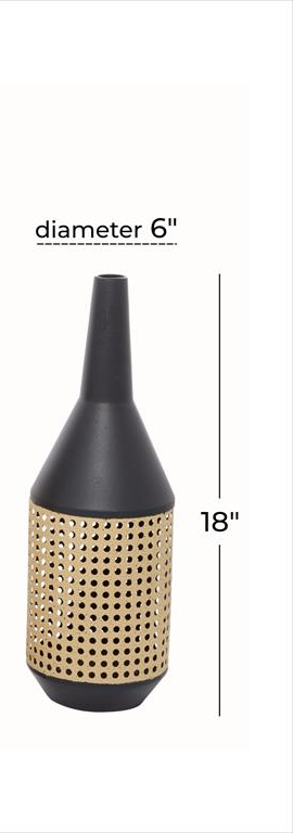 BROWN METAL VASE WITH CANE DETAIL 1 PC