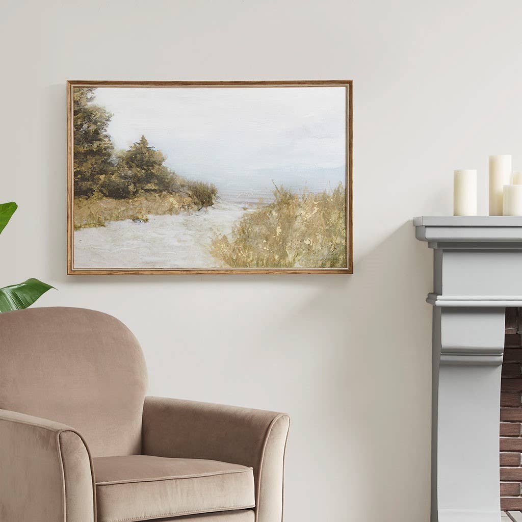 Lake Walk Wood-Tone Frame Wall Art Painting Decor