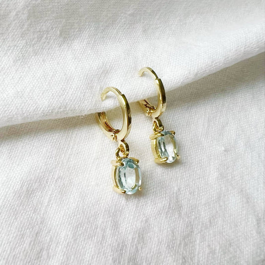 Laguna Blue CZ Huggie Hoops Earrings Gold Filled