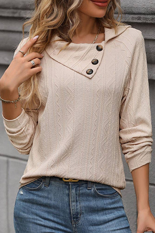 Knitting Irregular Buttoned Collar Sweatshirt