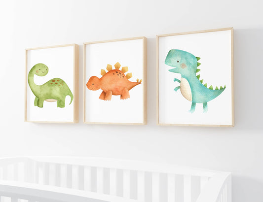 Set of 3 Nursery Wall Art Prints Baby Dinosaur Collection