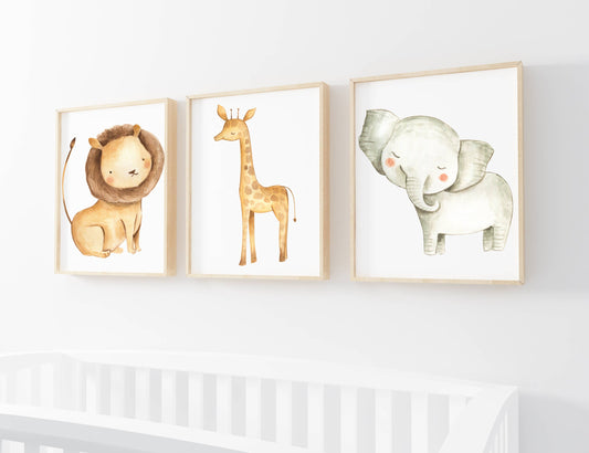 Set of 3 Nursery Wall Art Prints Safari Animal Collection