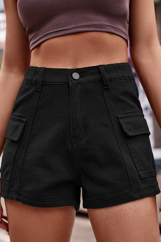 FLAT POCKET ELASTIC WAIST CARGO SHORTS