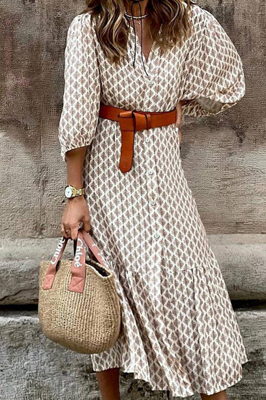 WOMEN PATTERNED BUTTON DOWN LONG LENGTH DRESS