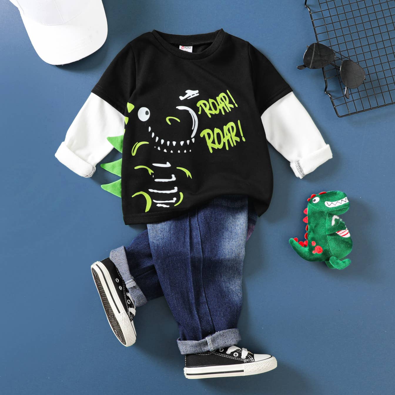 2pcs Toddler Boy Childlike Dinosaur Pattern Faux-two Set