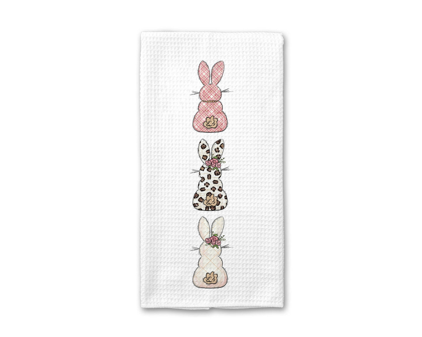 Bunny Trio Spring Kitchen Towel Easter Decor Cottontail